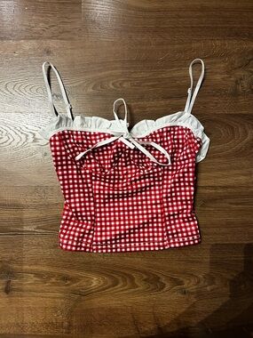 Red Gingham Tie Front Cami Top XS